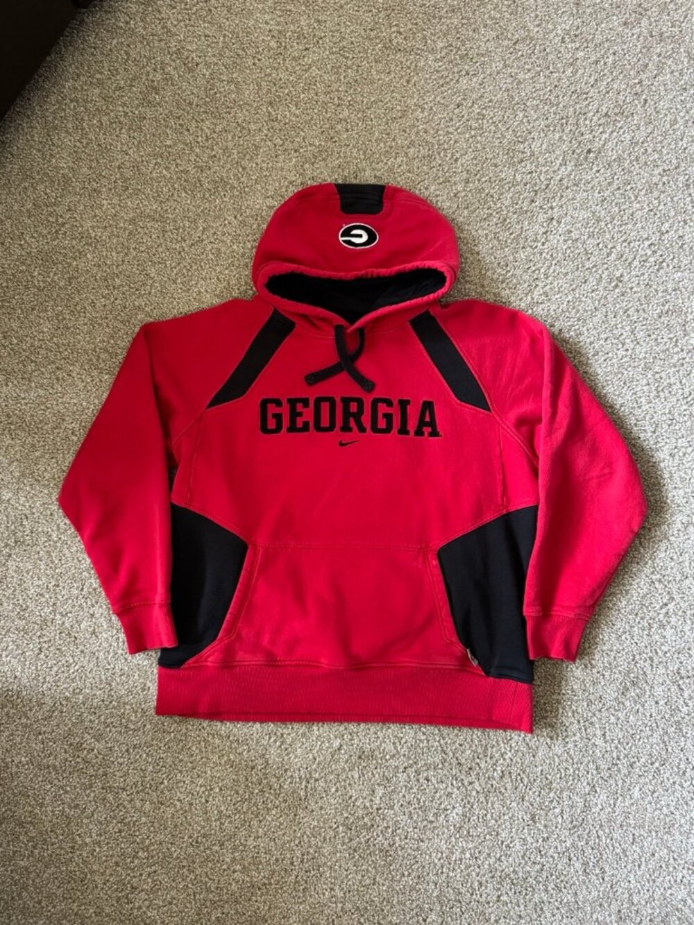 VTG Nike Mens Large Center Swoosh UGA University of Georgia Bulldogs Hoodie Red